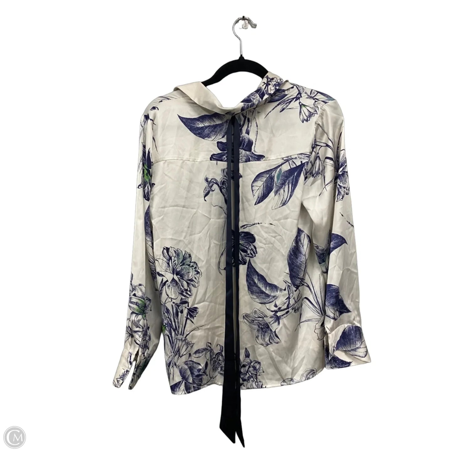 Blouse Long Sleeve By Zara In Blue & Cream, Size: M