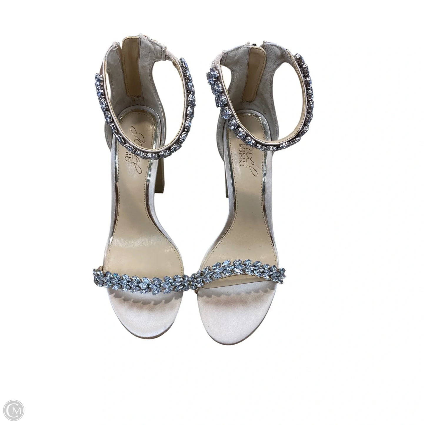 Shoes Heels Block By Badgley Mischka In Silver & Tan, Size: 7.5