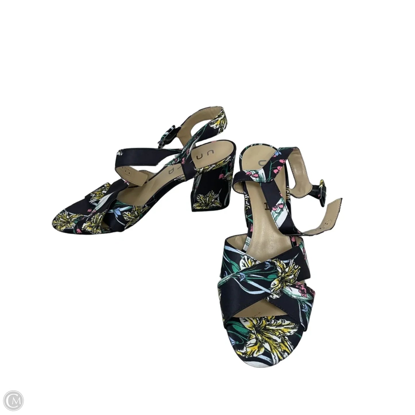 Sandals Heels Block By Unisa In Black & Yellow, Size: 8.5