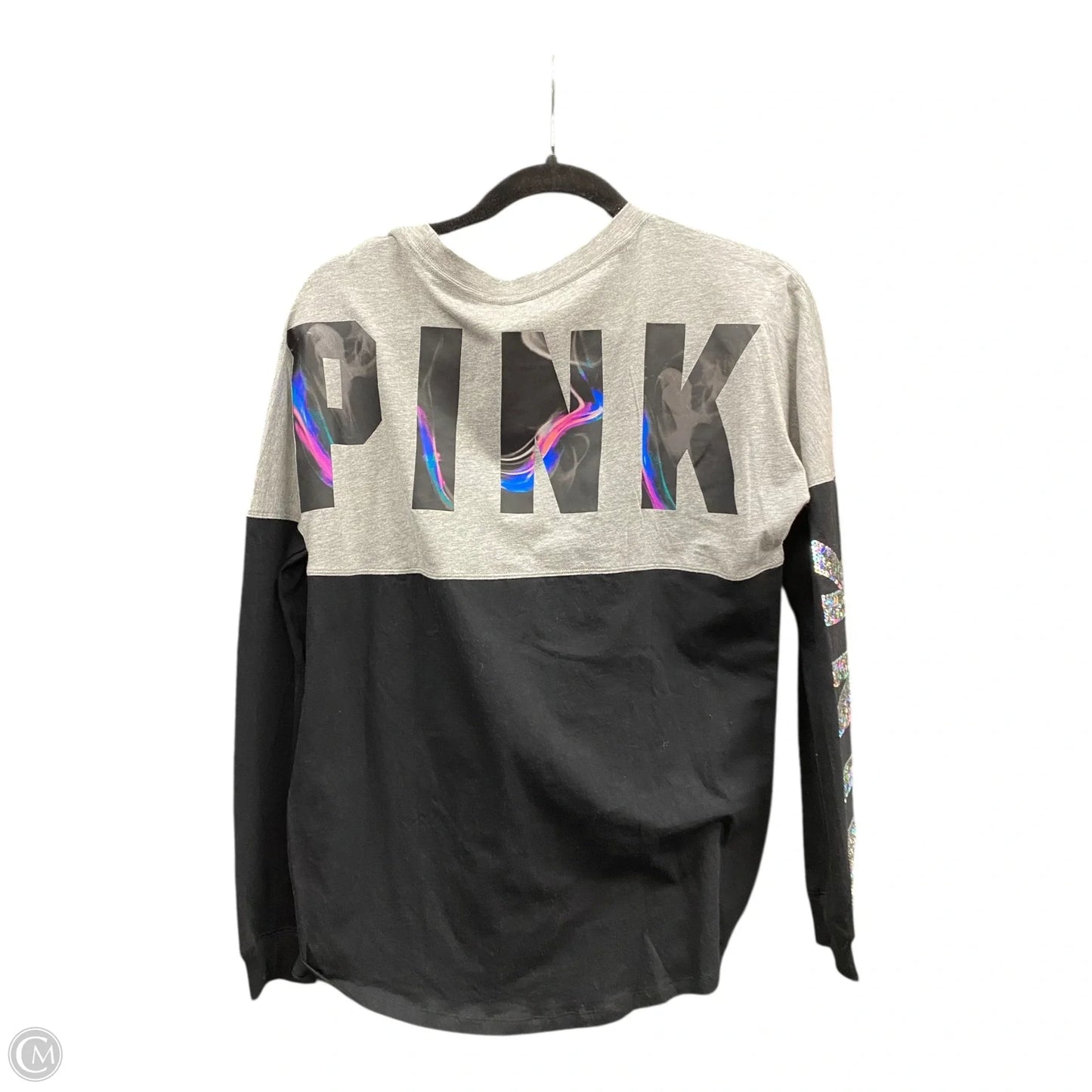Top Long Sleeve By Pink In Black & Grey, Size: Xs