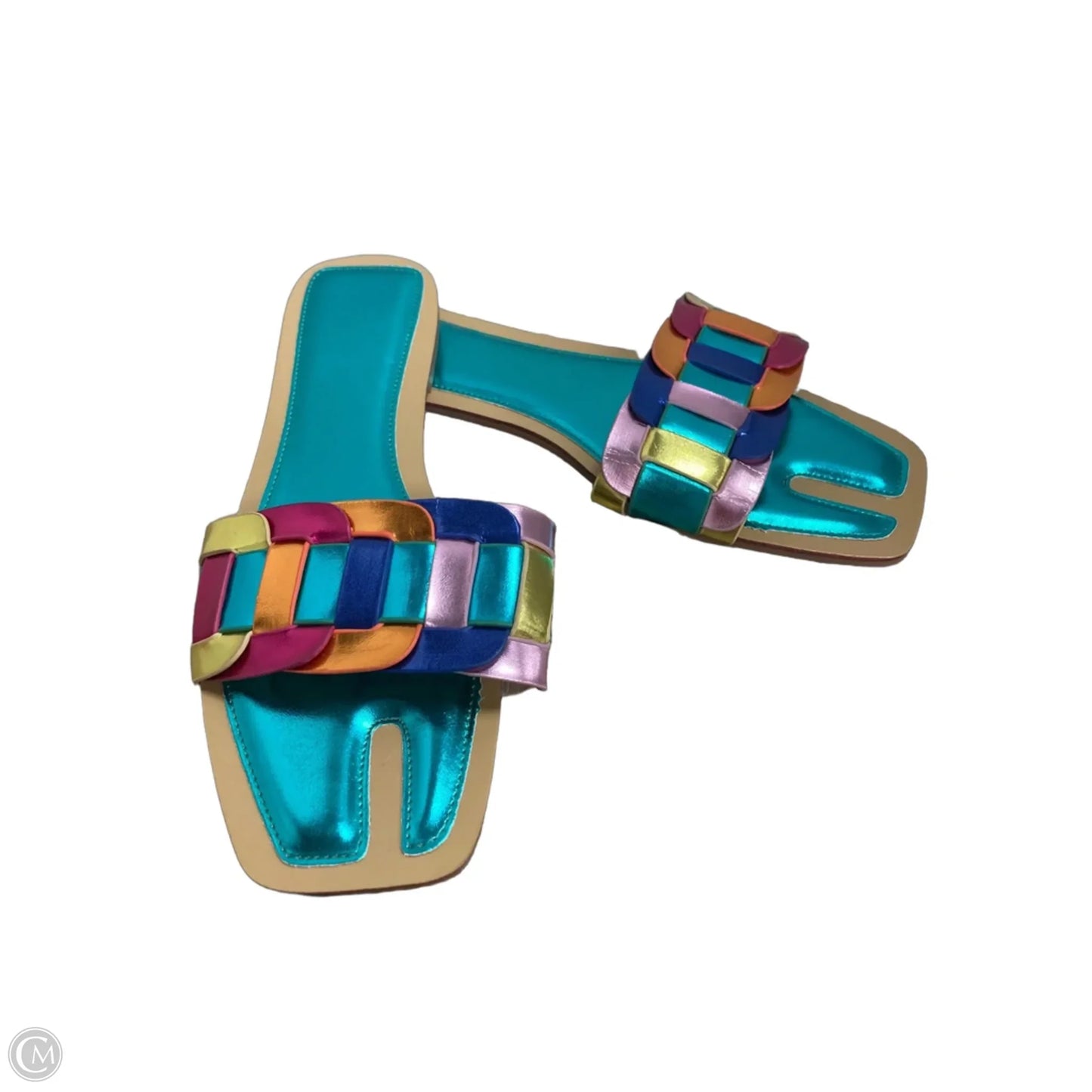 Sandals Flats By Clothes Mentor In Teal, Size: 10.5