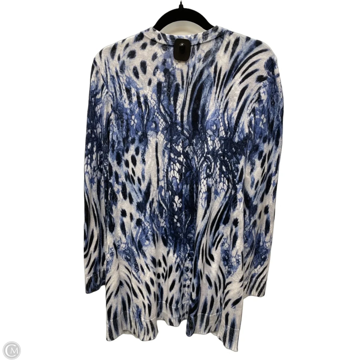 Sweater Cardigan By Chicos In Blue & White, Size: S