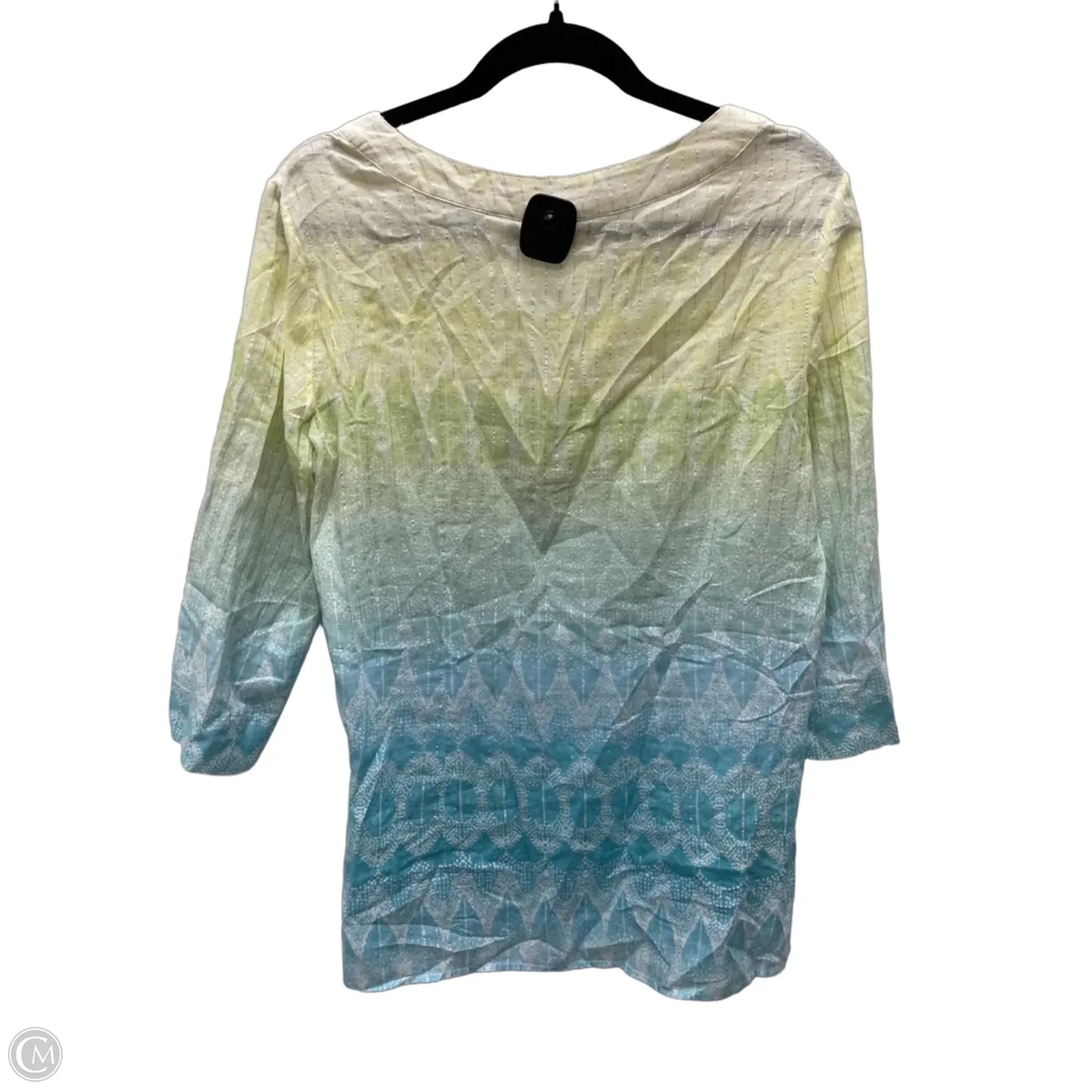 Top 3/4 Sleeve By Chicos In Blue & Yellow, Size: S