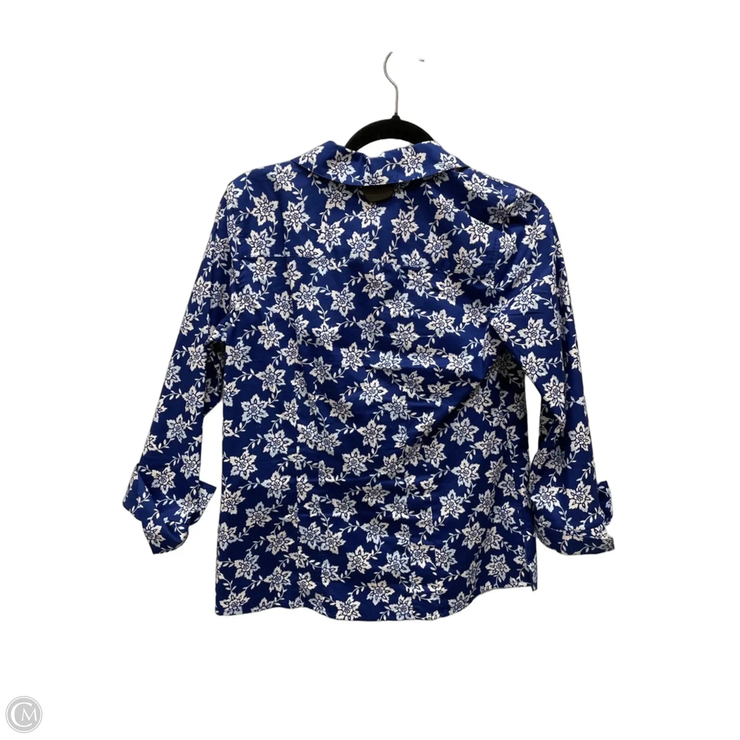 Top 3/4 Sleeve By Croft And Barrow In Blue & White, Size: Xs