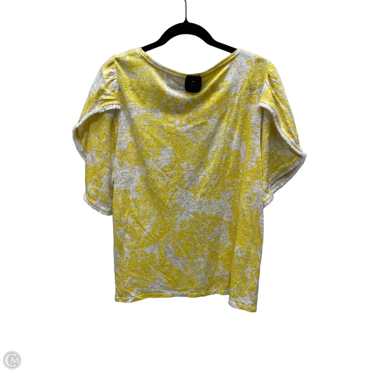 Top Short Sleeve By Chicos In White & Yellow, Size: L