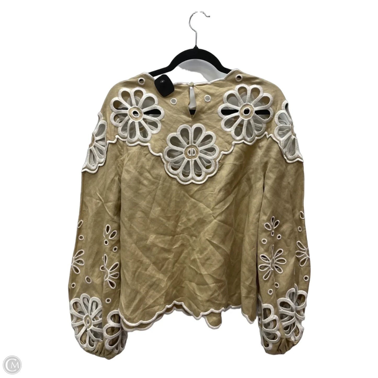 Top Long Sleeve By Jonathan Simkhai In Tan & White, Size: S