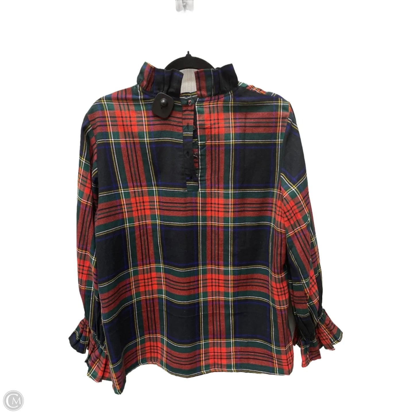 Top Long Sleeve By ELIZABETH WILSON In Plaid Pattern, Size: Xl