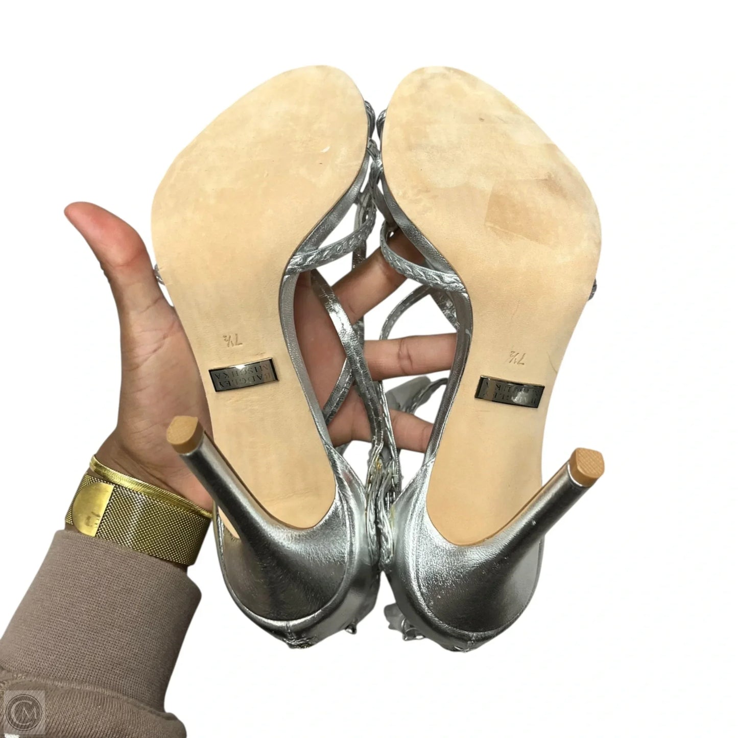 Sandals Heels Stiletto By Badgley Mischka In Silver, Size: 7.5