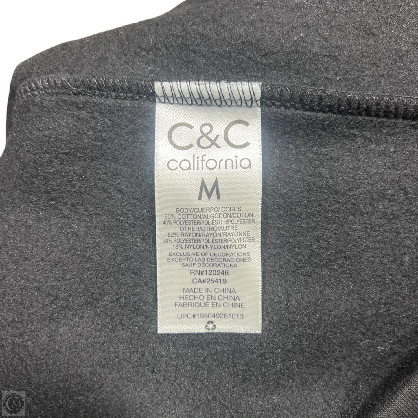 Sweatshirt Collar By C And C In Black, Size: M