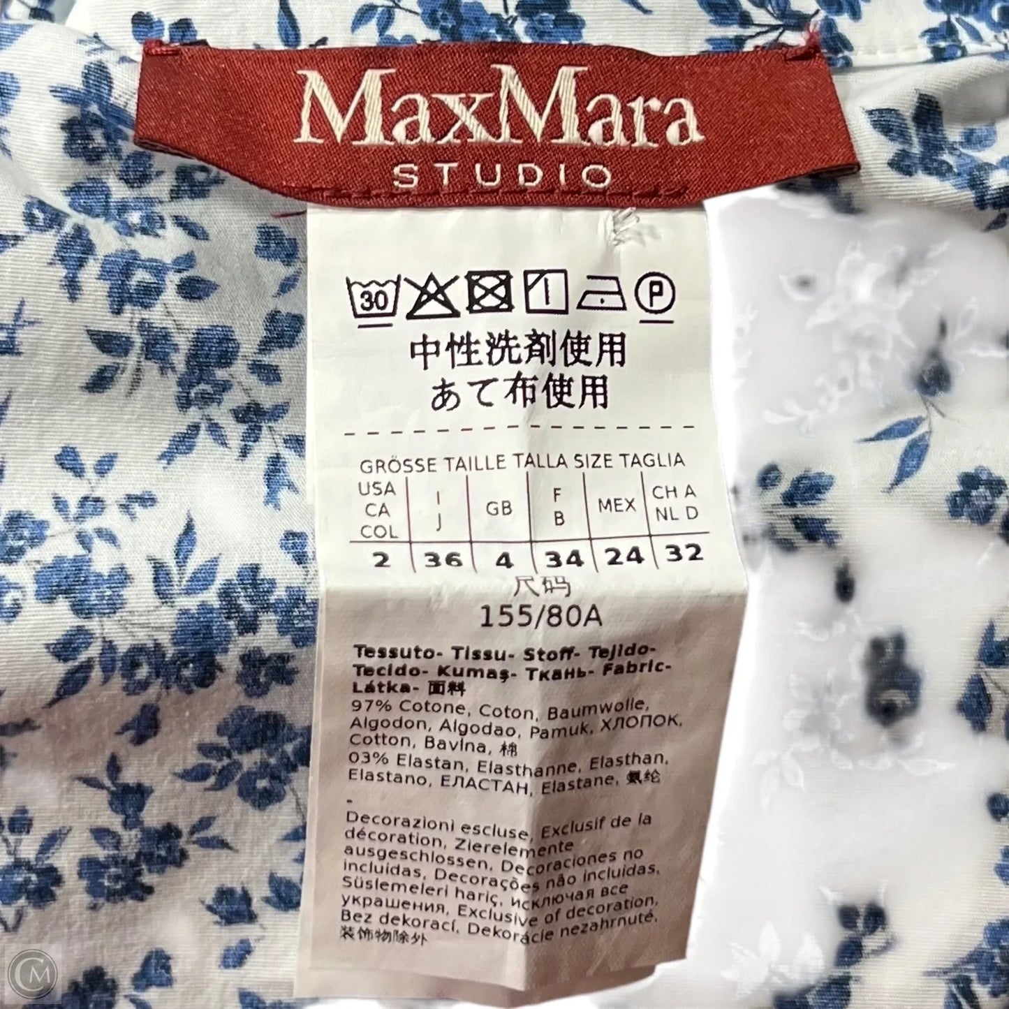 Top Long Sleeve Designer By Max Mara In Blue & White, Size: Xs