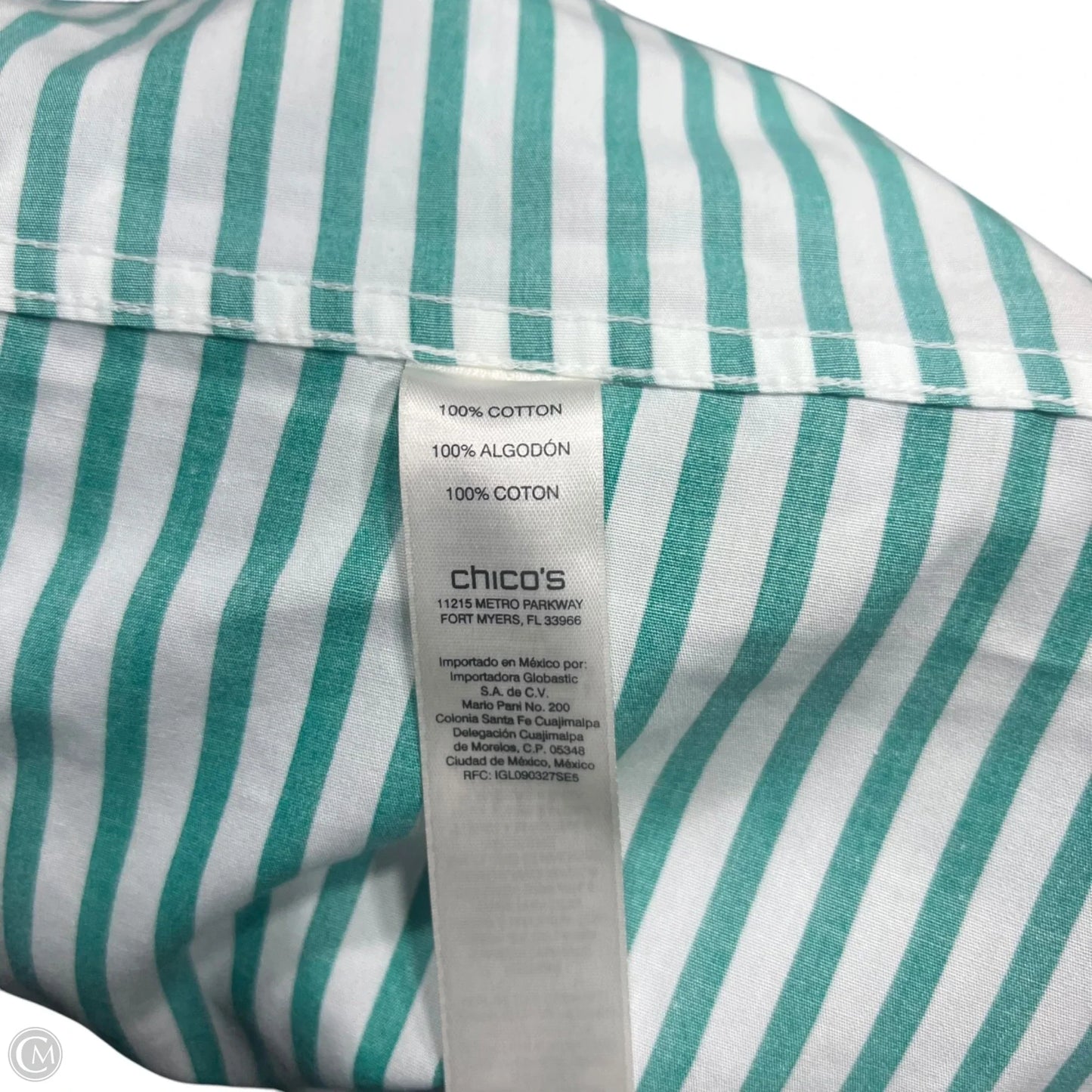 Top Sleeveless By Chicos In Green & White, Size: Xs