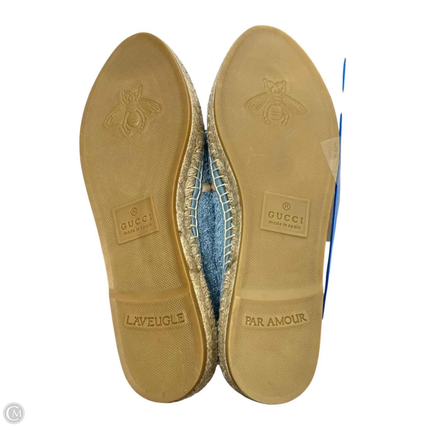 Shoes Luxury Designer By Gucci In Blue & Cream, Size: 8.5