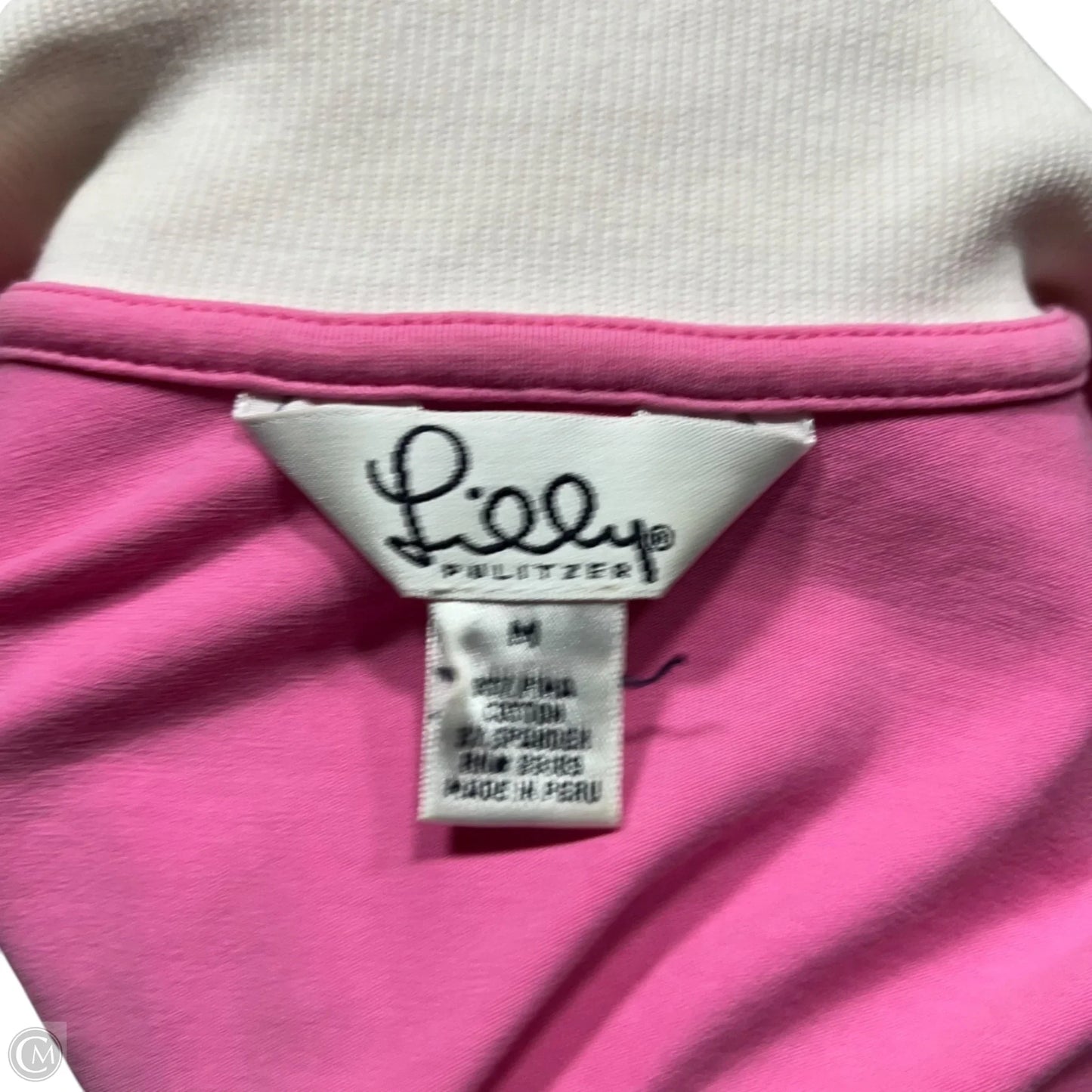 Top Short Sleeve Designer By Lilly Pulitzer In Pink & White, Size: M