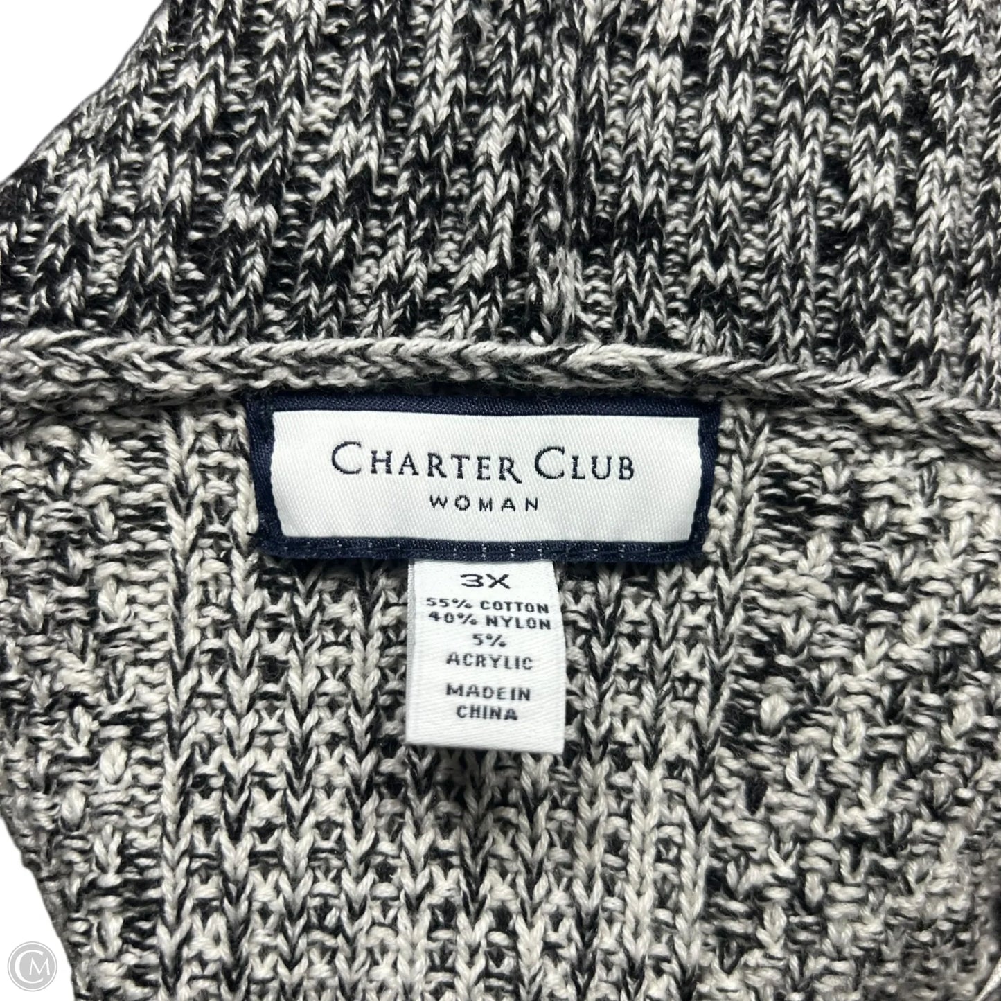 Sweater Cardigan By Charter Club In Black & White, Size: 3x