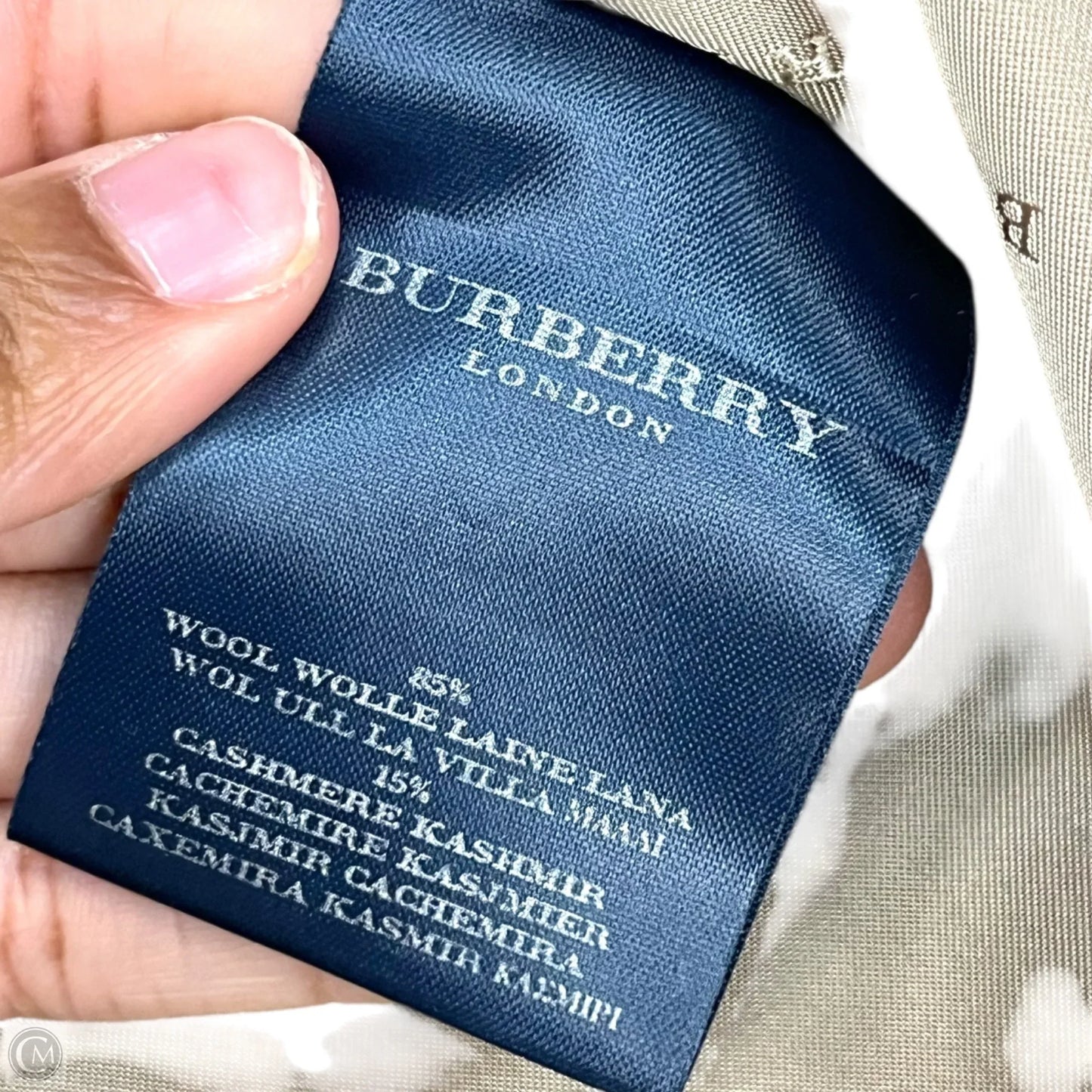 Coat Luxury Designer By Burberry In Taupe, Size: M