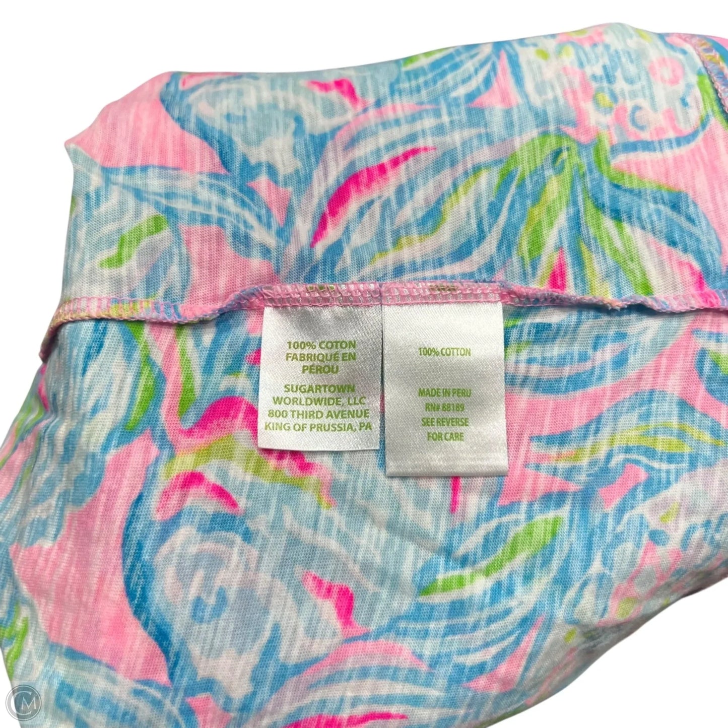 Top Short Sleeve Designer By Lilly Pulitzer In Blue & Pink, Size: S