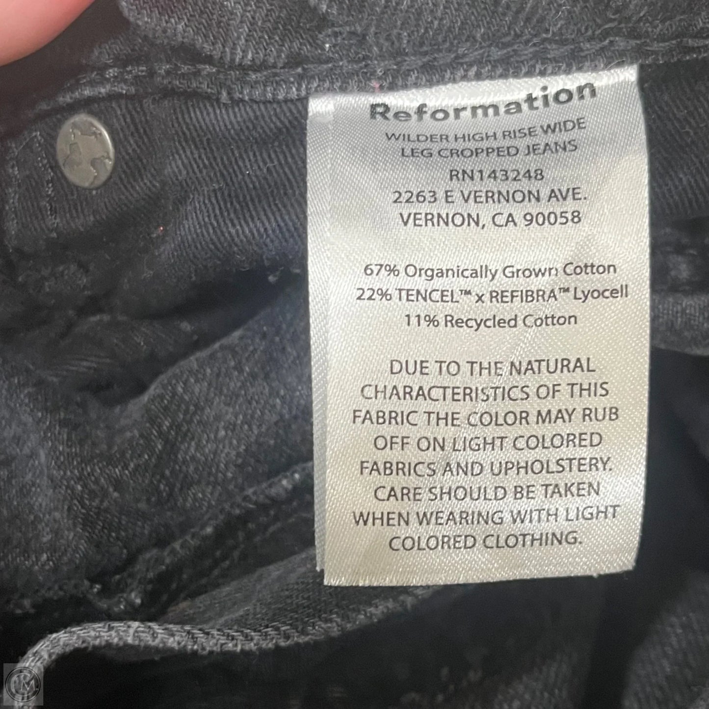 Jeans Wide Leg By Reformation In Black Denim, Size: 18