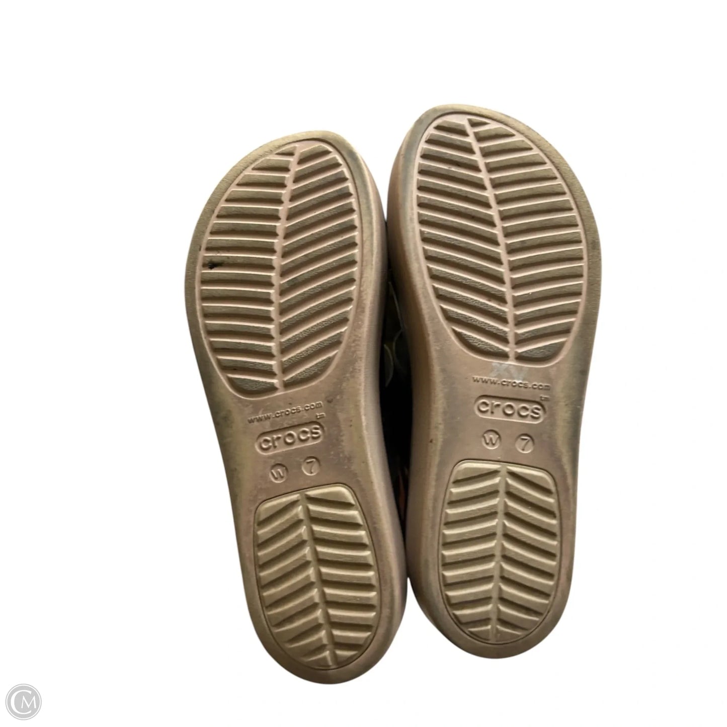 Sandals Flats By Crocs In Black & Brown, Size: 7