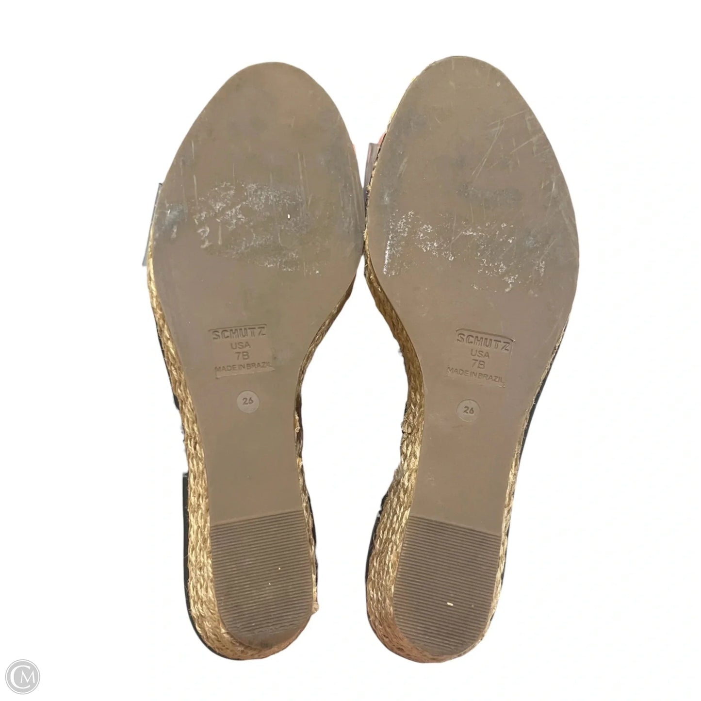 Sandals Heels Wedge By Schutz In Black & Tan, Size: 7