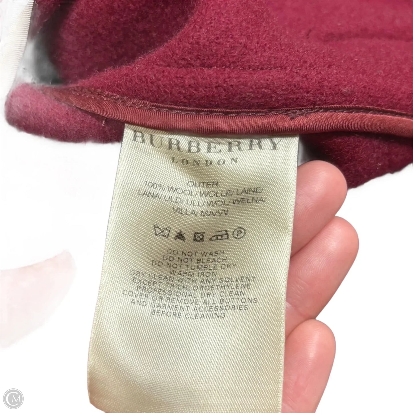 Coat Luxury Designer By Burberry In Burgundy, Size: Xs