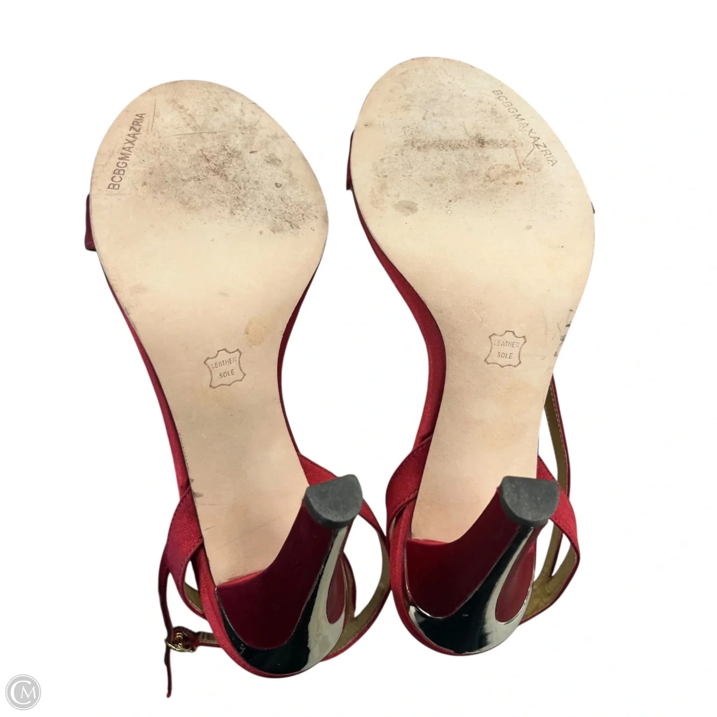 Sandals Heels Stiletto By Bcbgmaxazria In Gold & Red, Size: 8.5