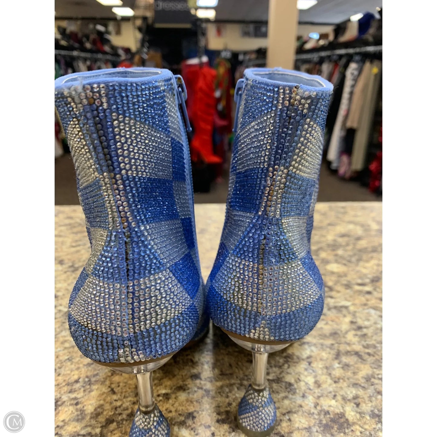 Boots Ankle Heels By Gianni Bini In Blue & Silver, Size: 8.5