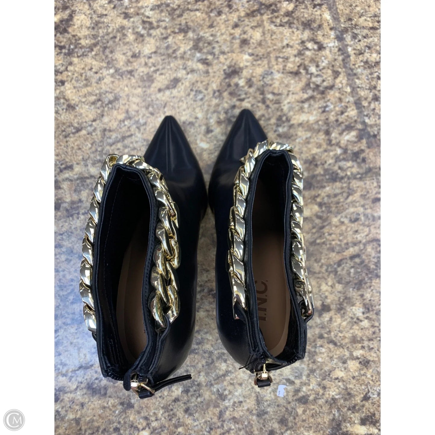 Boots Ankle Heels By Inc In Black & Gold, Size: 8.5
