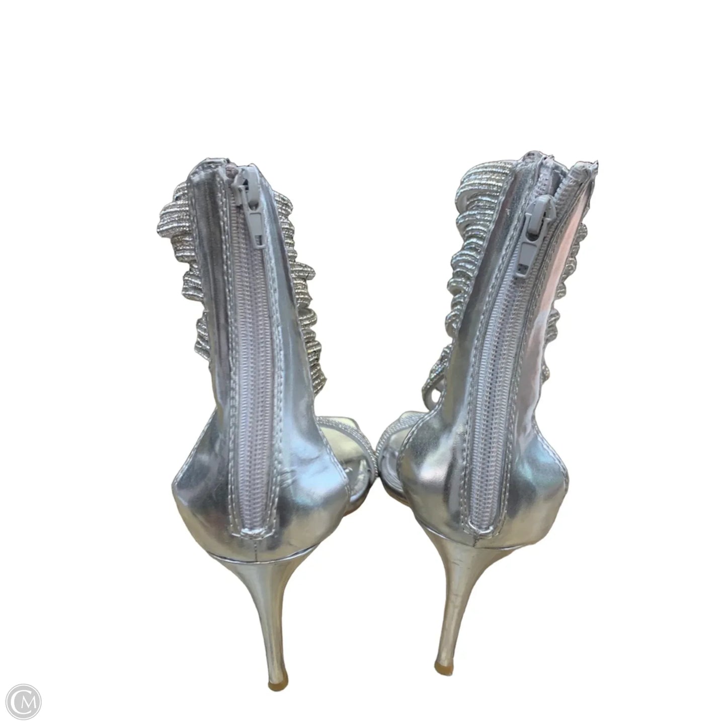 Sandals Heels Stiletto By Fashion Nova In Silver, Size: 10