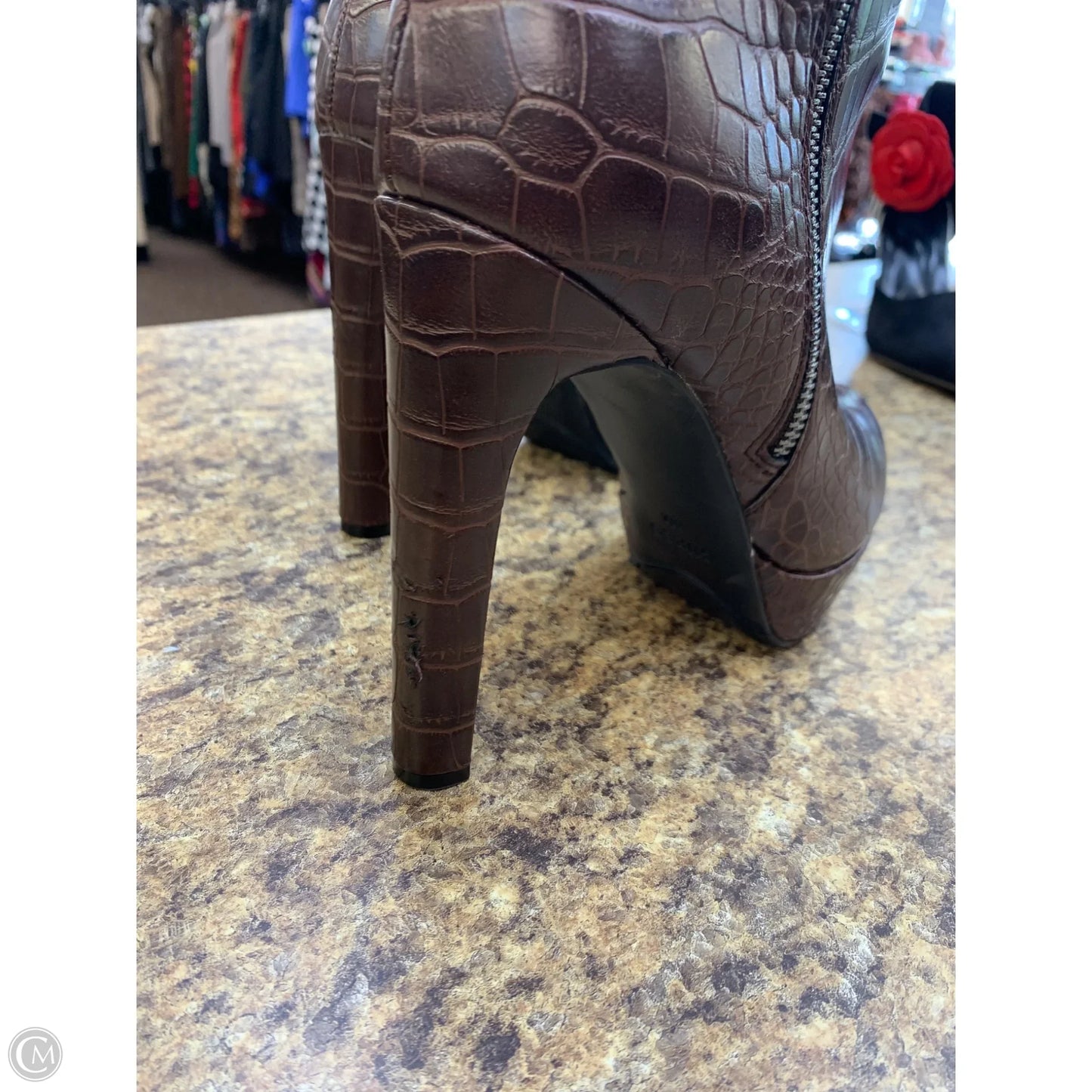 Boots Ankle Heels By Guess In Brown, Size: 8