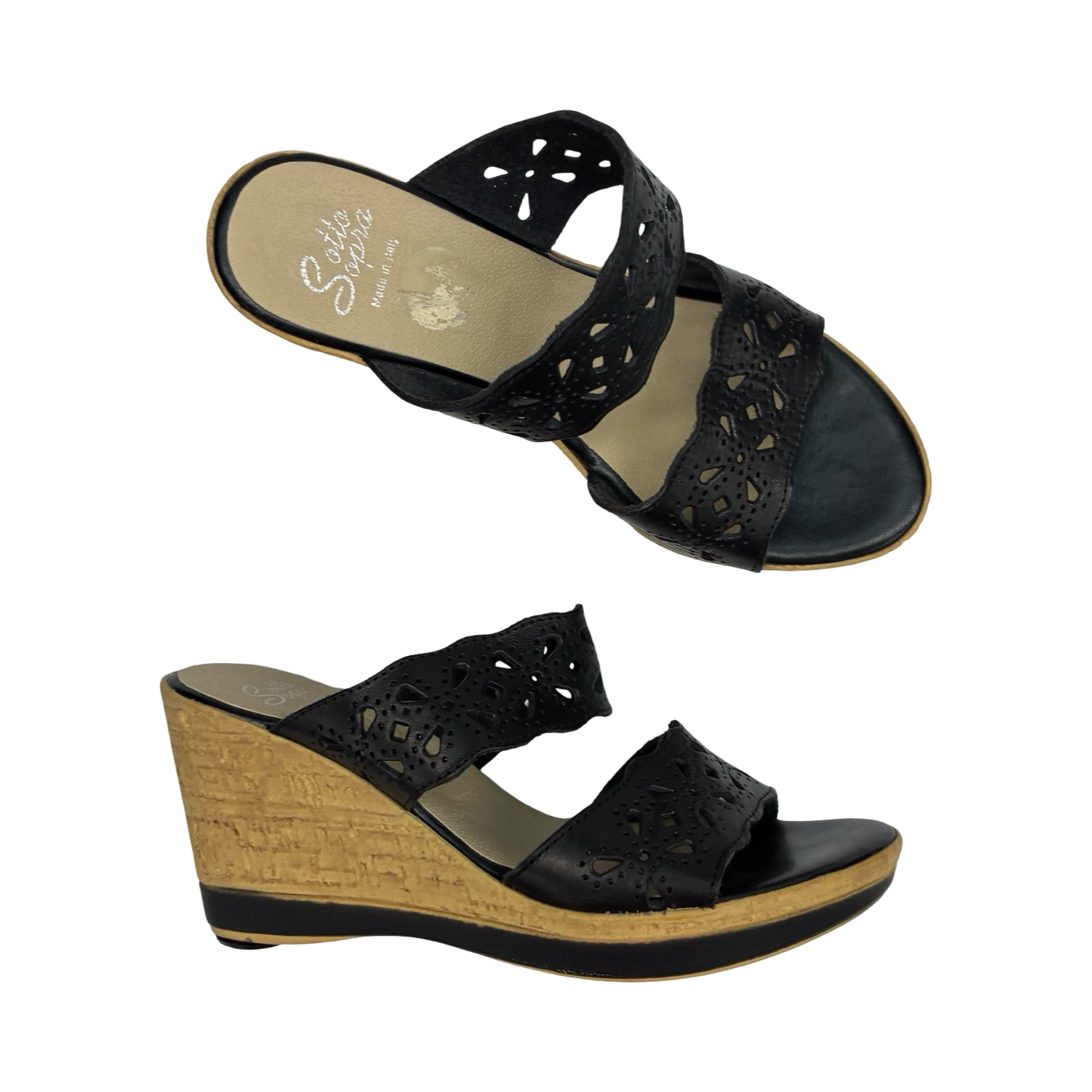 Sandals Heels Wedge By Clothes Mentor In Black, Size:8.5