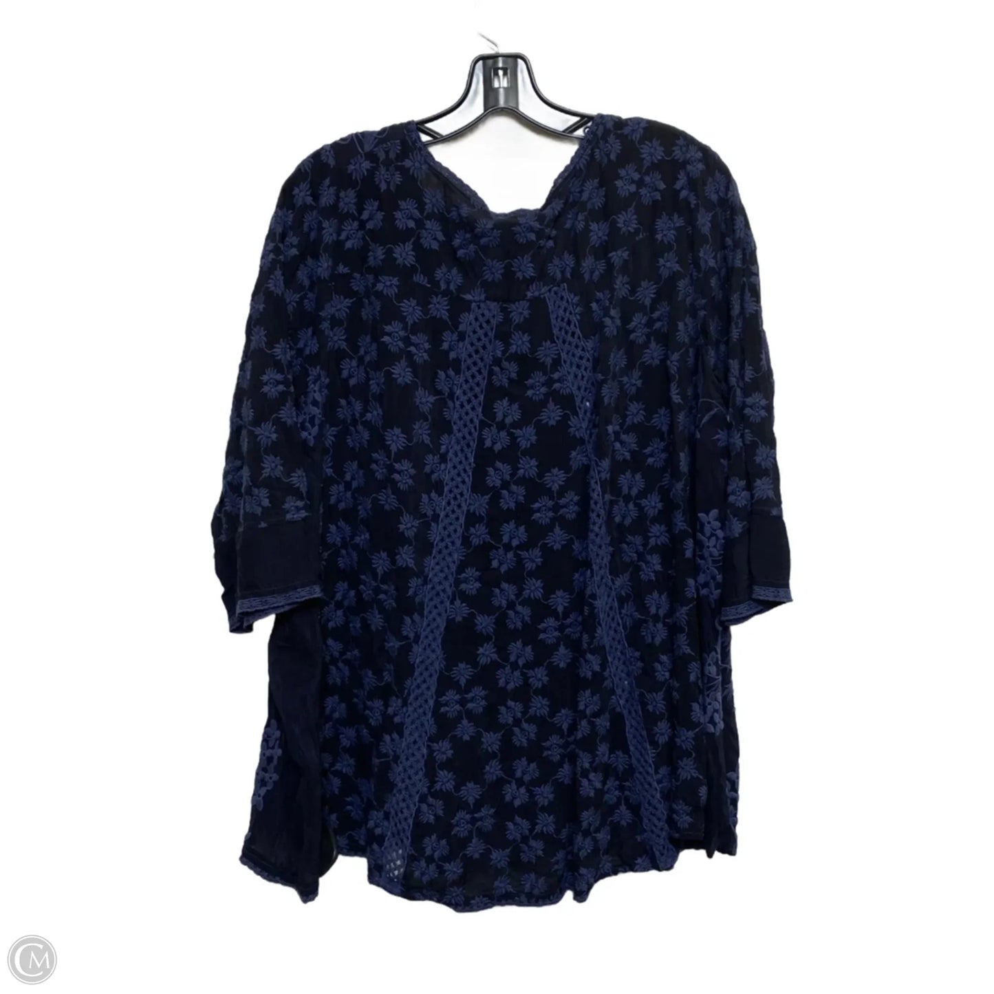 Top 3/4 Sleeve Designer By Johnny Was In Navy, Size: M