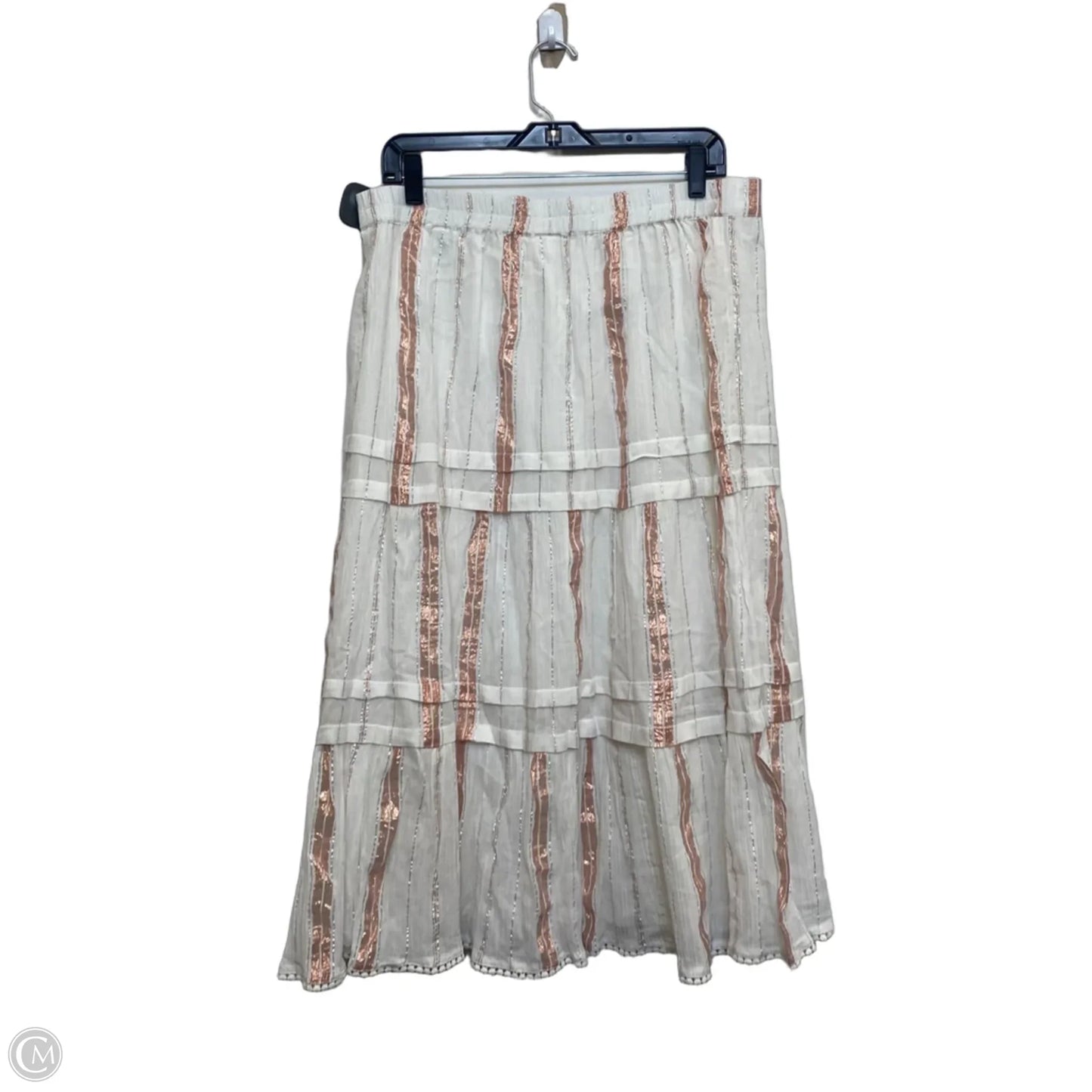 Skirt Set 2pc By Versona In Cream & Pink, Size: L