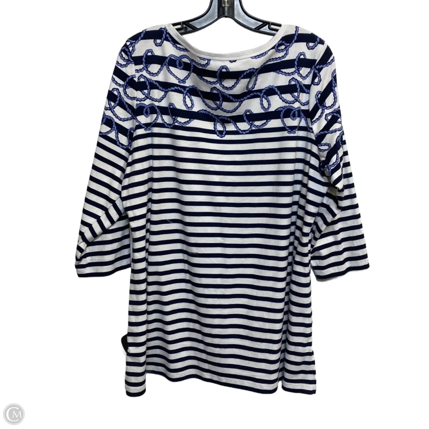 Top 3/4 Sleeve By Kim Rogers In Blue & White, Size: 1x