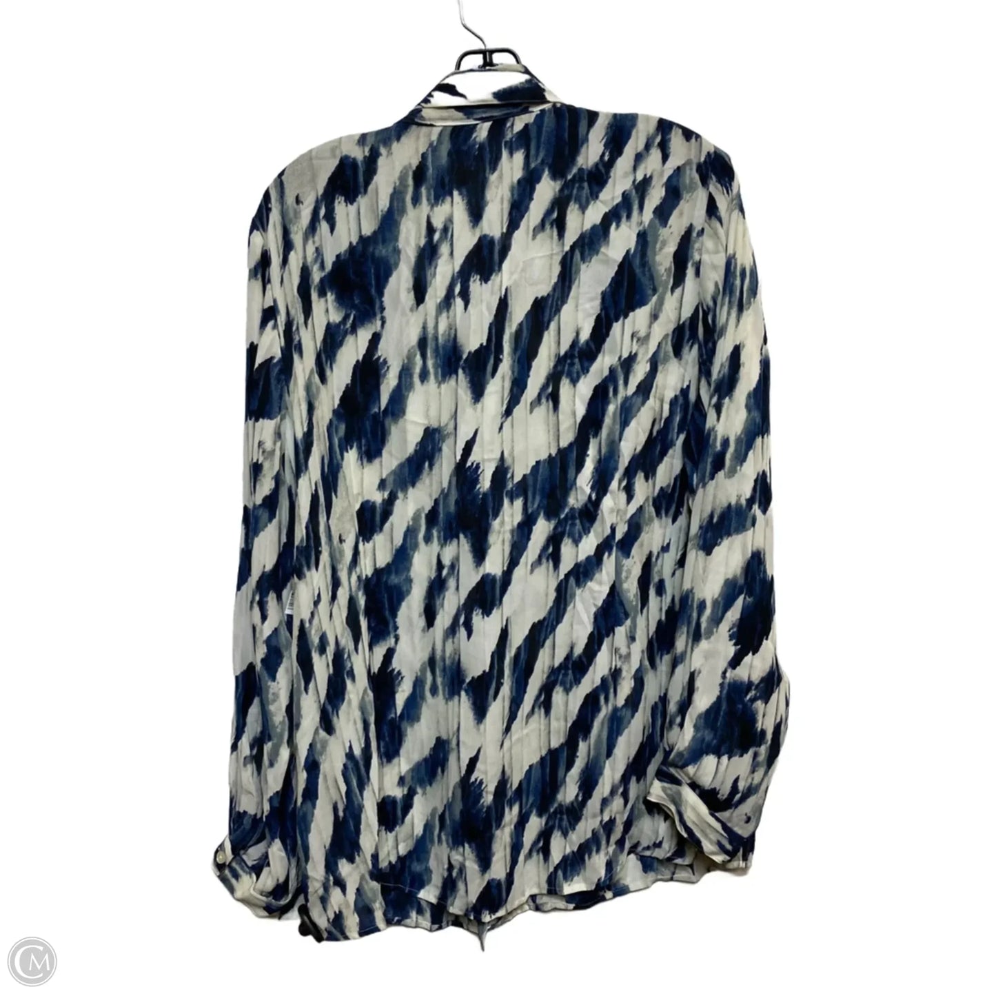 Top Long Sleeve By Cabi In Blue & Cream, Size: Xl