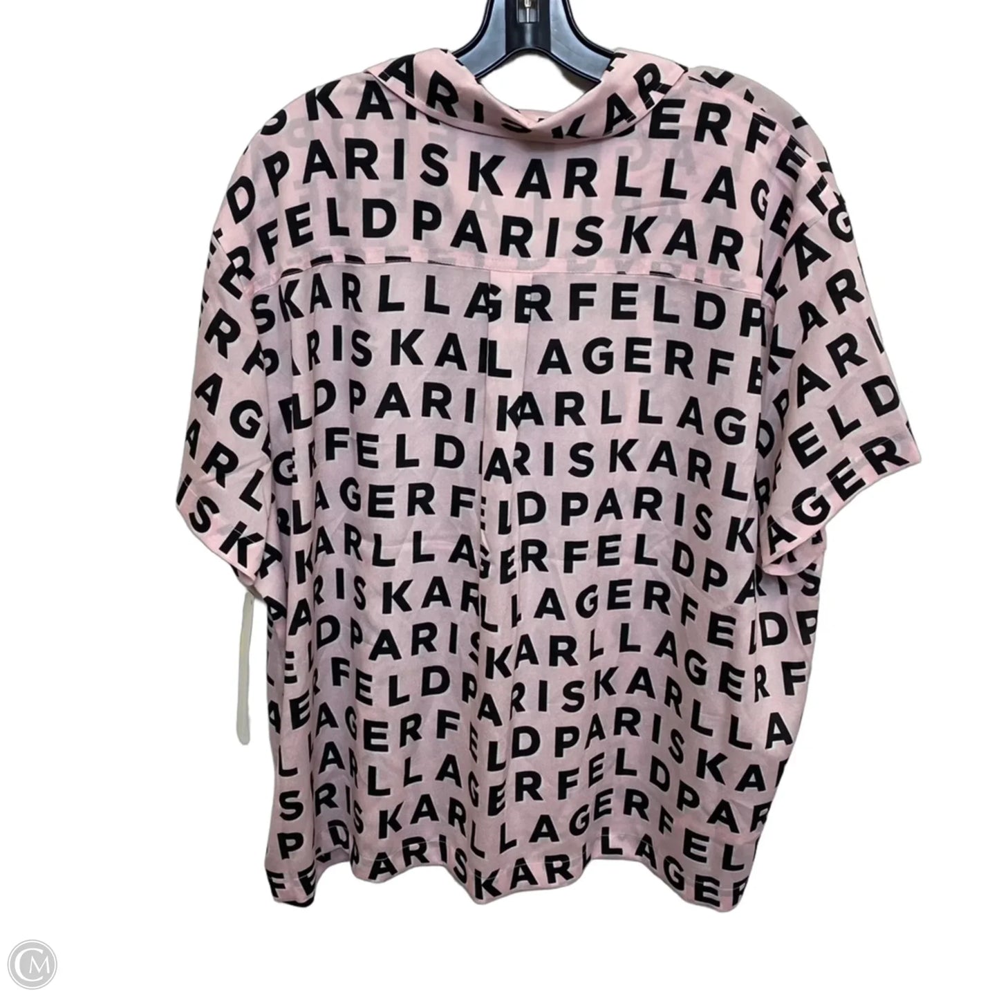Top Short Sleeve Designer By Karl Lagerfeld In Black & Pink, Size: 1x