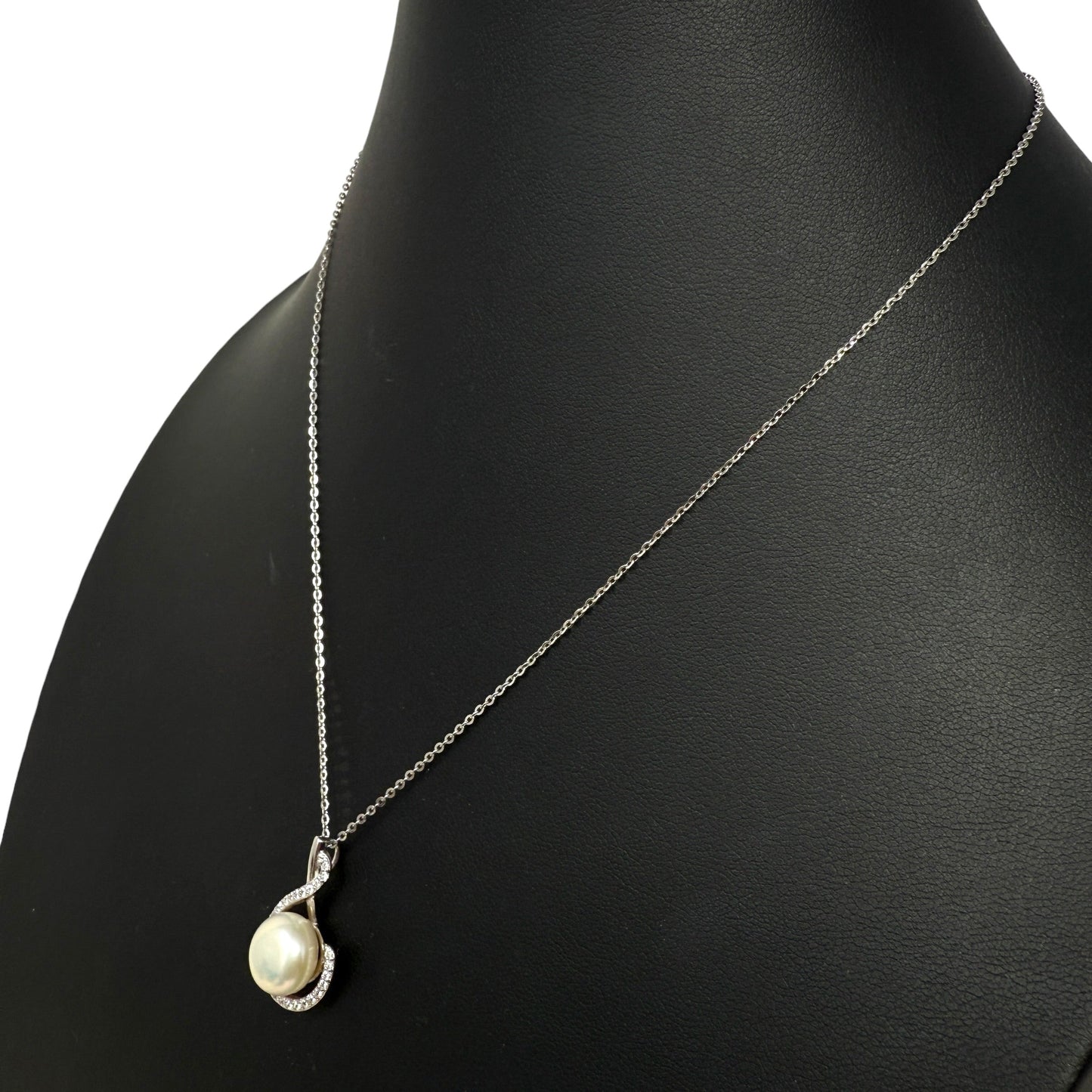 Sterling Silver, Pearl & Pave CZ Earrings & Necklace Set