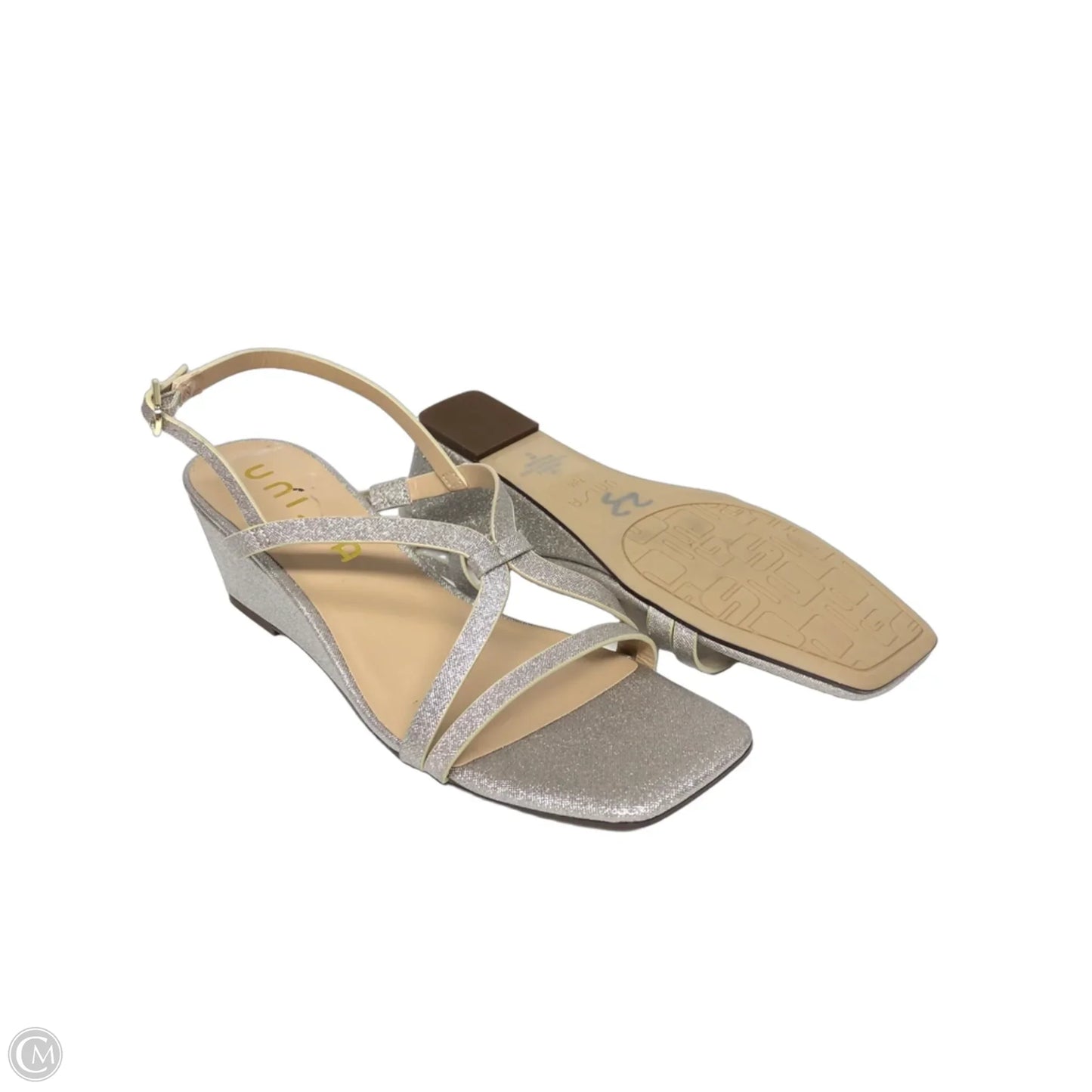 Sandals Heels Wedge By Unisa In Silver, Size: 7.5