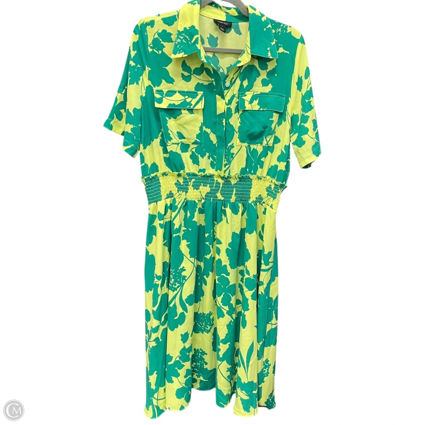 Dress Casual Midi By Halogen In Green & Yellow, Size: L