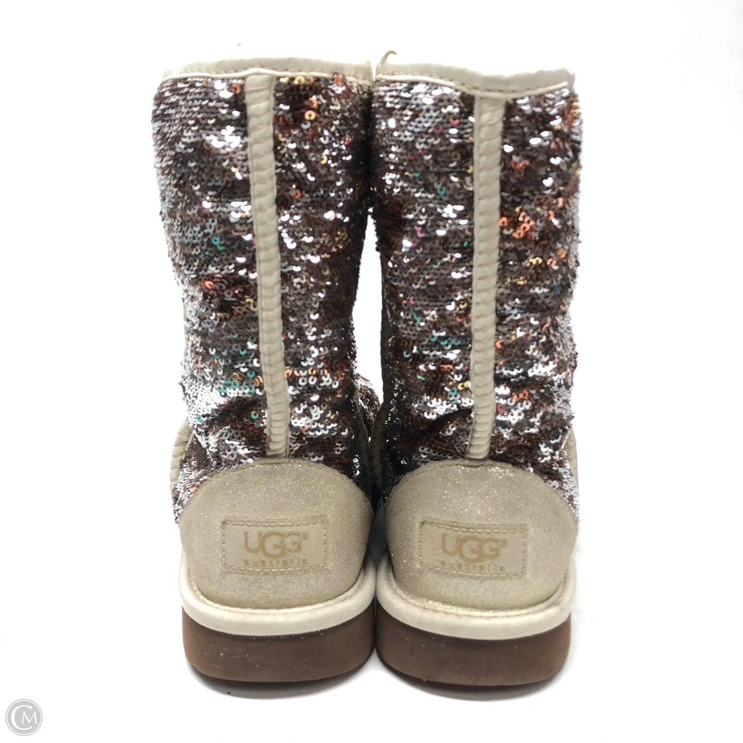 Boots Designer By Ugg In Brown & Silver, Size: 7
