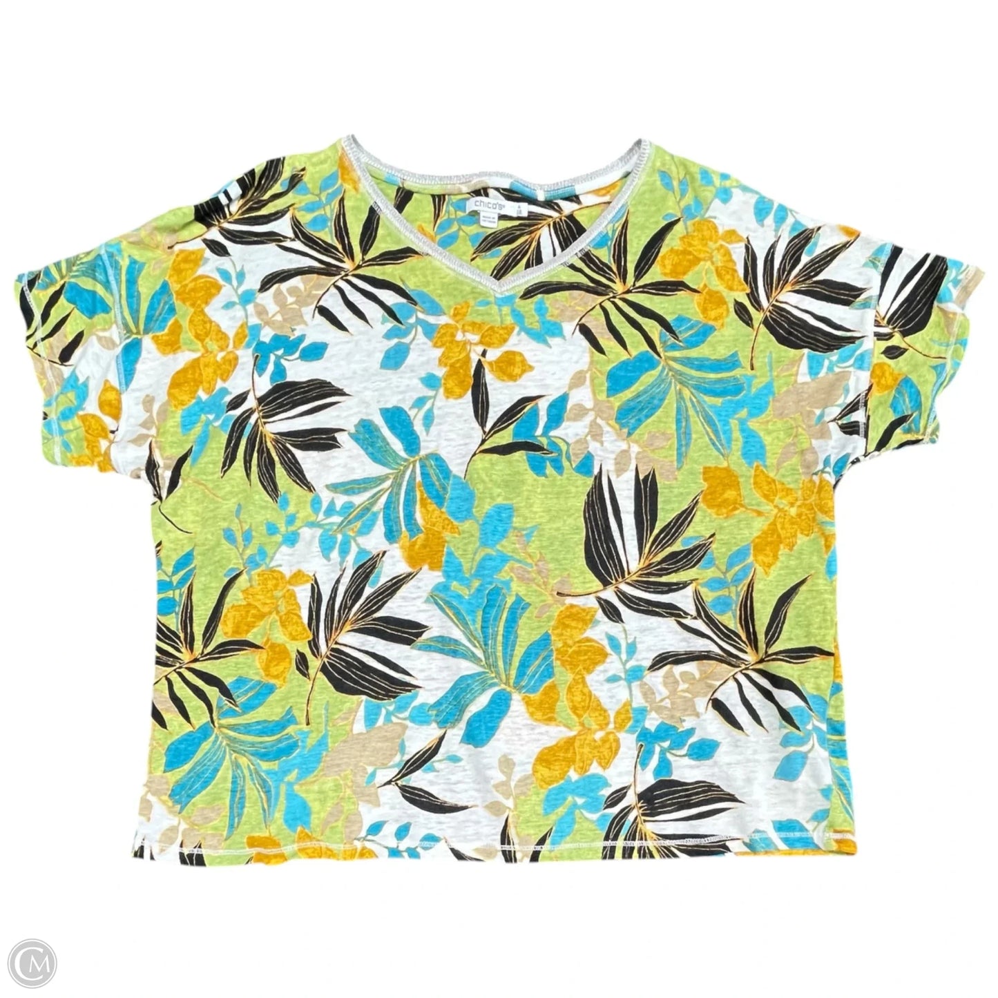 Top Short Sleeve By Chicos In Blue & Green, Size: Xxl