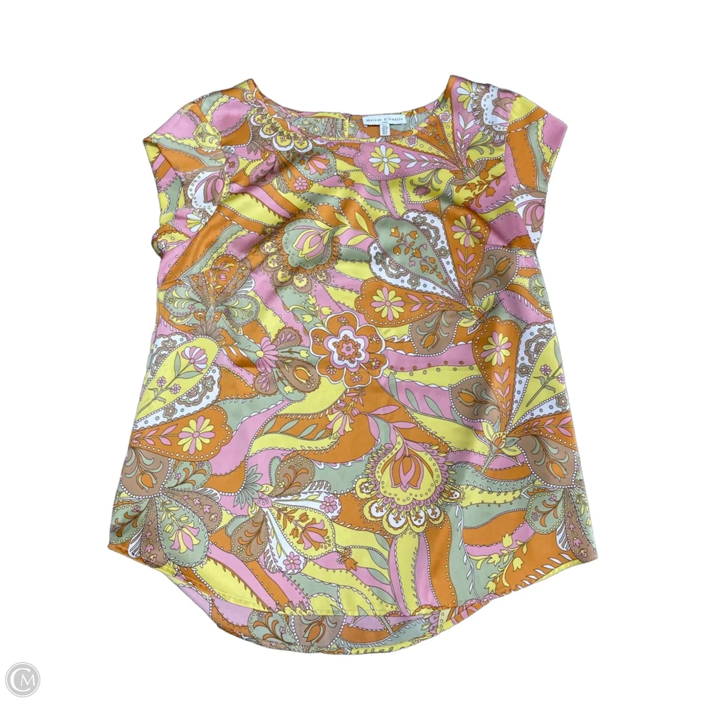 Top Short Sleeve By Maison Damelie In Pink & Yellow, Size: S