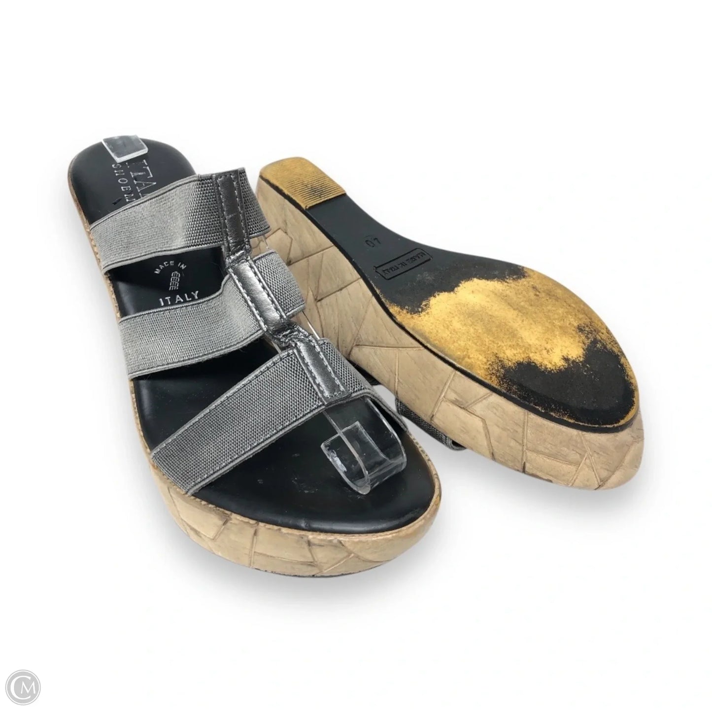 Sandals Heels Wedge By Italian Shoemakers In Black & Grey, Size: 9
