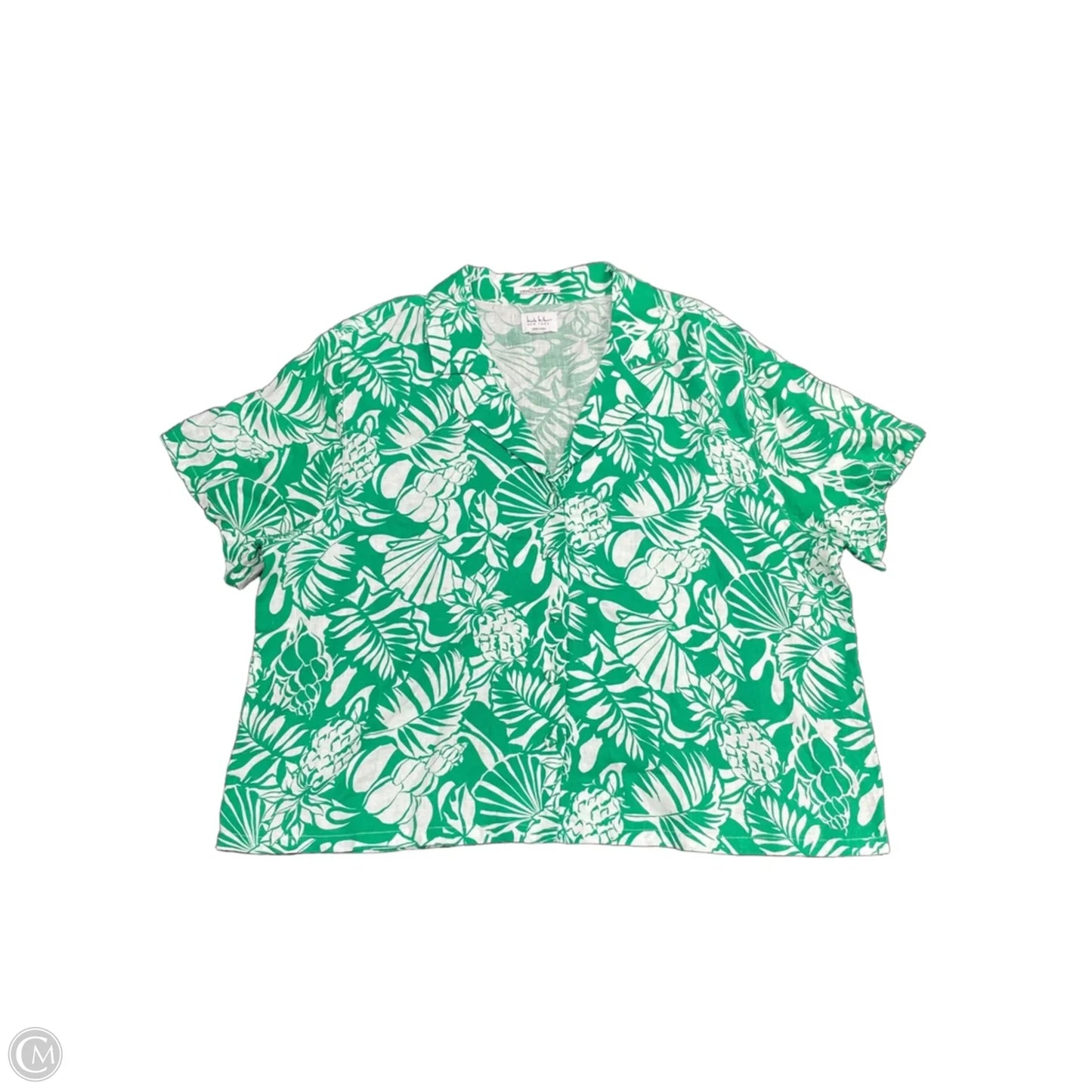 Top Short Sleeve By Nicole Miller In Green & White, Size: 6