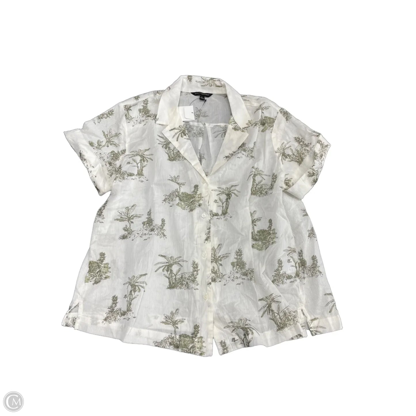 Top Short Sleeve By Banana Republic In Green & White, Size: L