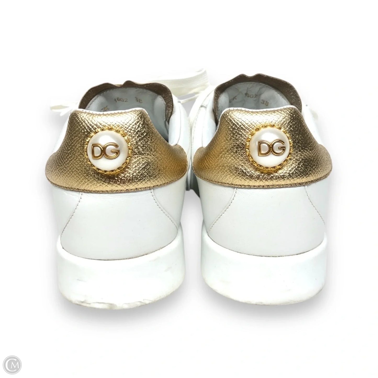 Shoes Luxury Designer By Dolce And Gabbana In Gold & White, Size: 7.5