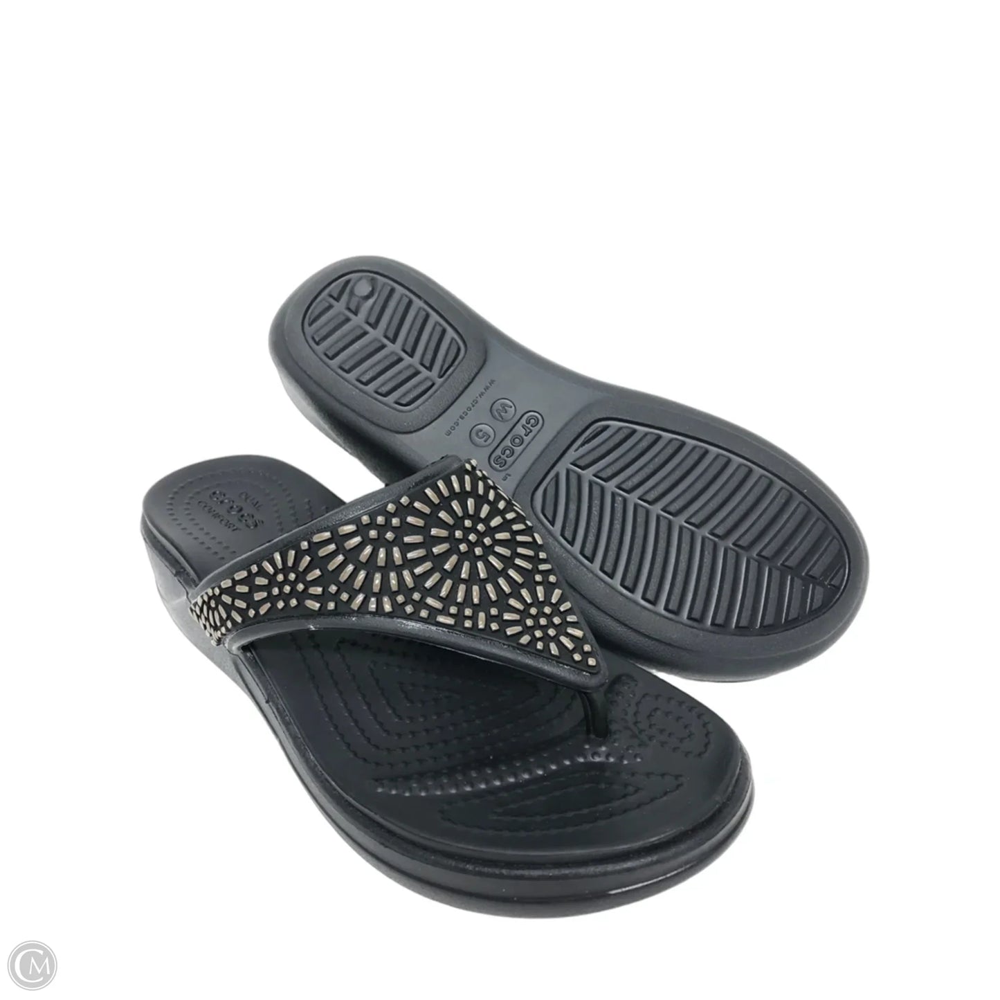 Sandals Heels Wedge By Crocs In Blue, Size: 5