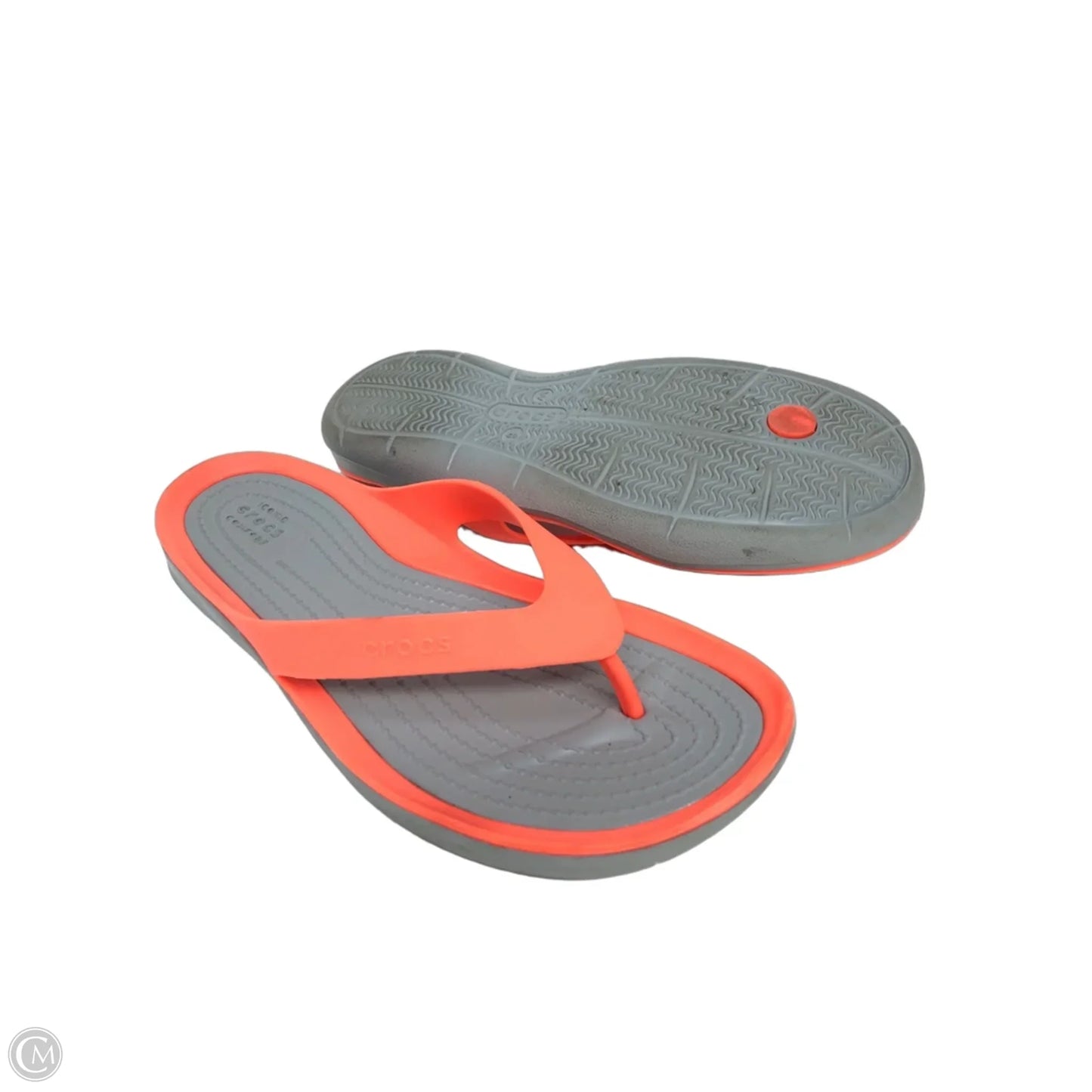 Sandals Flip Flops By Crocs In Grey & Orange, Size: 6