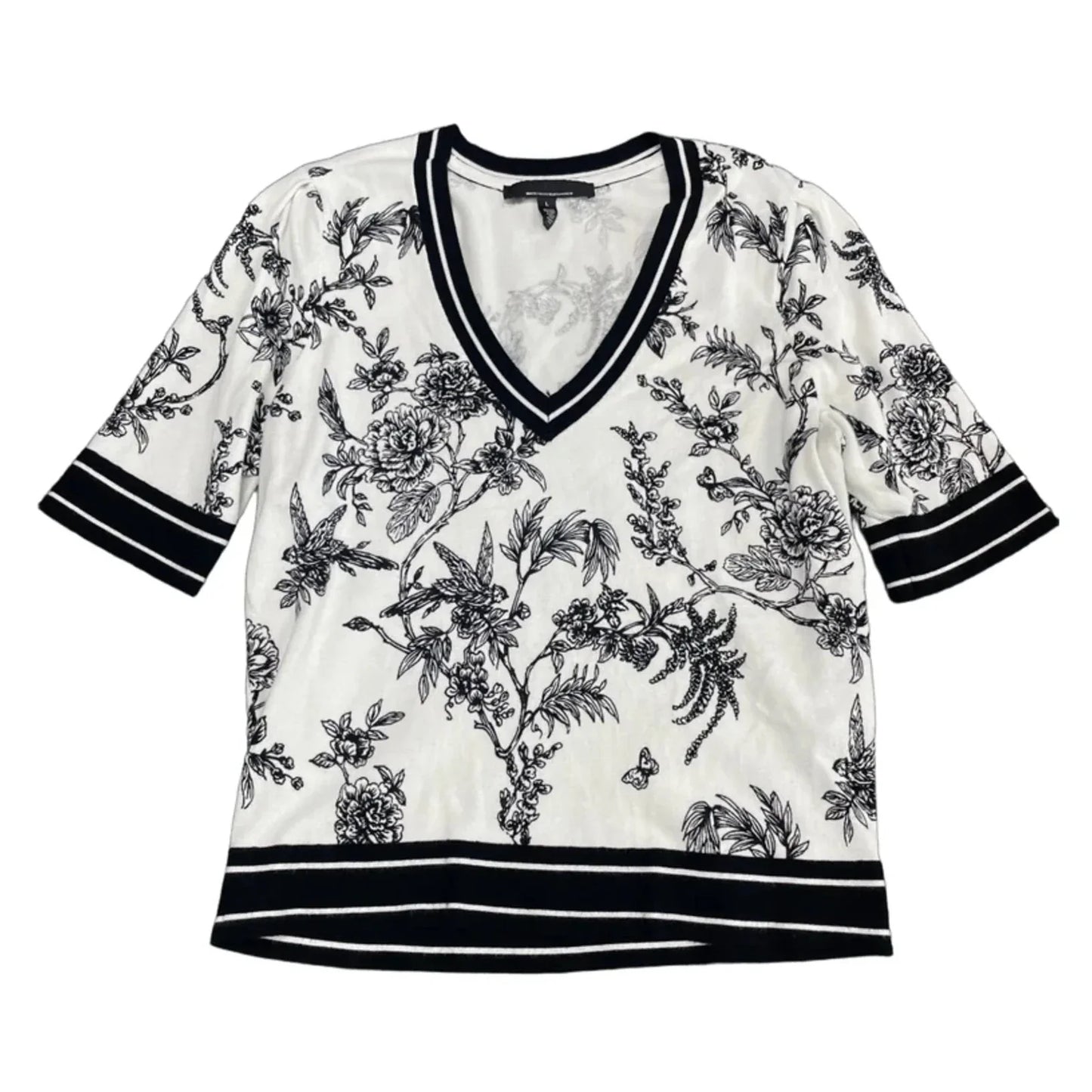 Top Short Sleeve By White House Black Market In Black & White, Size: L