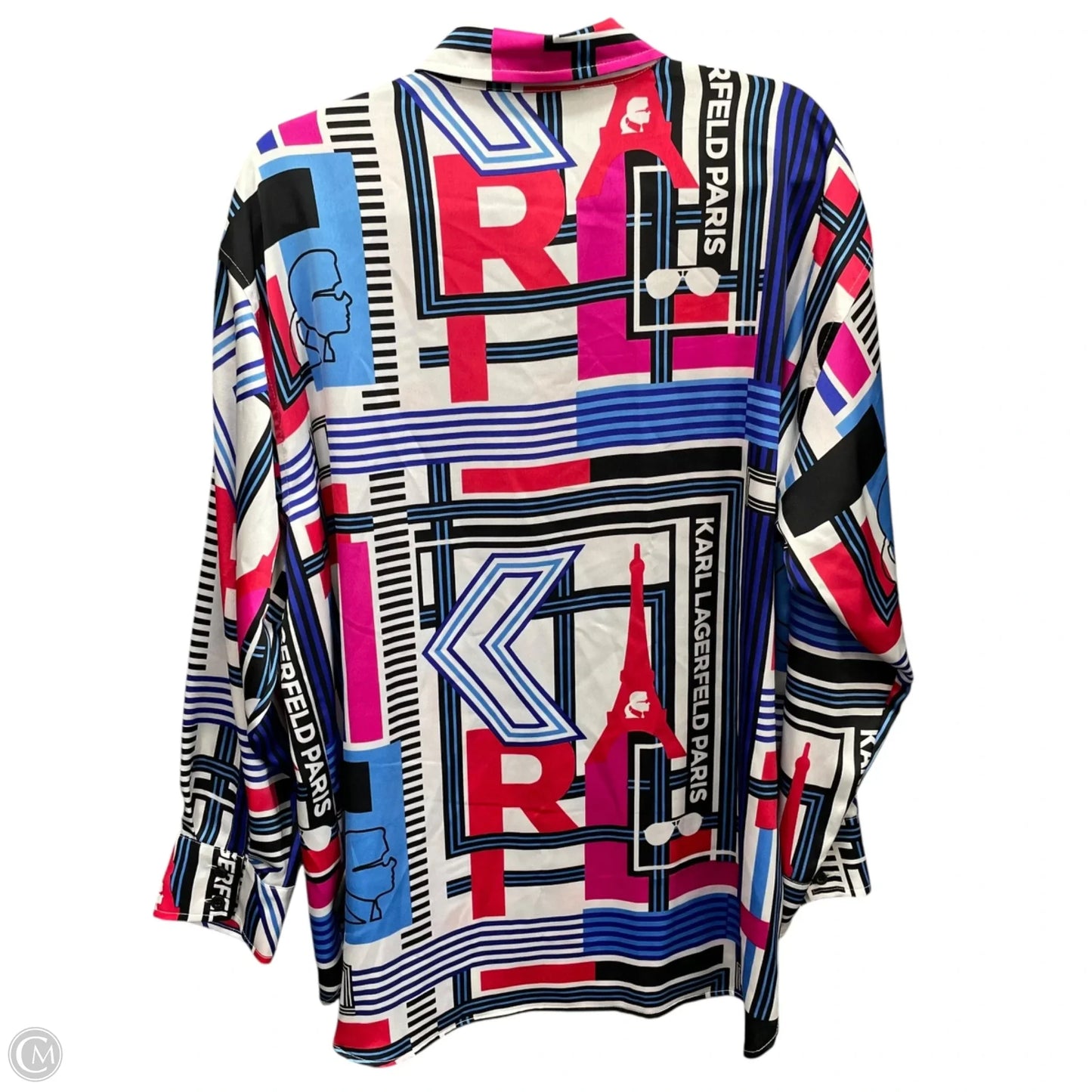 Blouse Designer By Karl Lagerfeld In Blue & Pink, Size: L