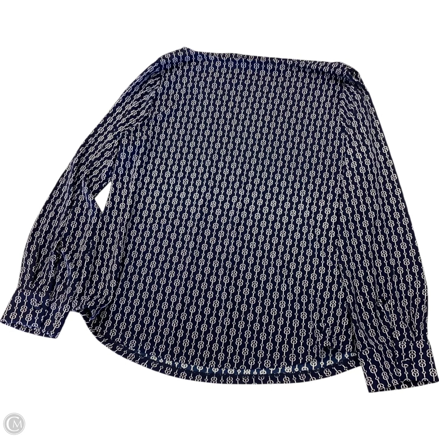 Top Long Sleeve By Ann Taylor In Blue & Cream, Size: L